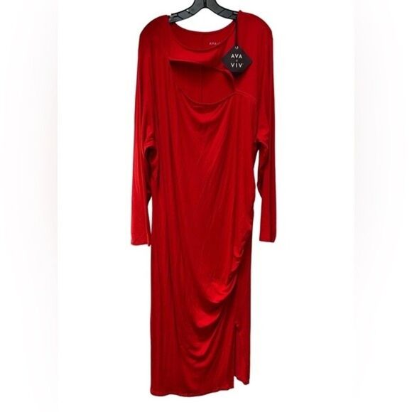 Ava & Viv Front Cutout Red Ruched Dress Size 3X - Picture 4 of 6